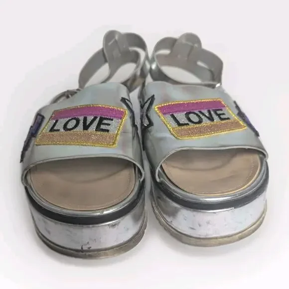 ALDO Silver Chrome Adjustable Strap Wedge Platform Sandals Sporty 2000s Pop 7.5 - Picture 4 of 7